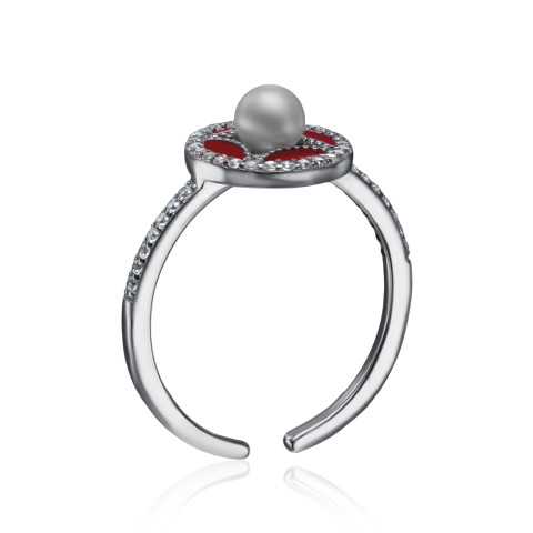 Серебряное кольцо с жемчугом, фианитами и эмалью (ML14424A-R/12/4508)