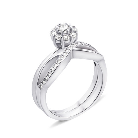 Наборное двойное серебряное кольцо с фианитами (GR0008-R)