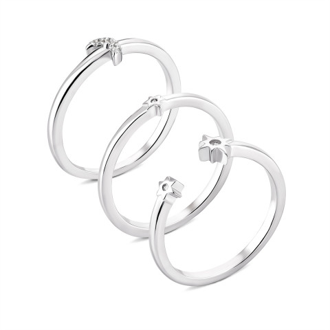 Наборное тройное серебряное кольцо с фианитами (К2Ф/1355)