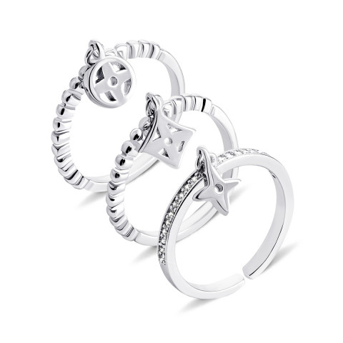 Наборное тройное серебряное кольцо с фианитами (КК2Ф/187А-16)