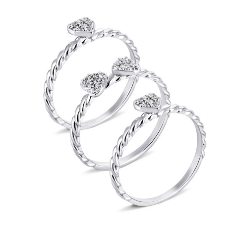 Наборное тройное серебряное кольцо с фианитами (103553)