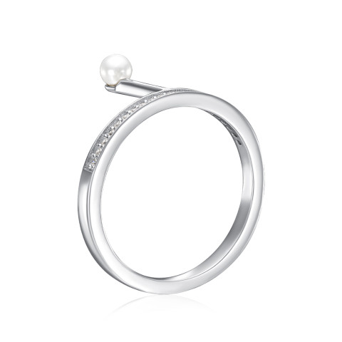 Серебряное кольцо с фианитами и жемчугом (OL02692A-R/12/4793)
