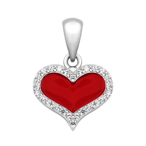 Серебряная подвеска Сердце с эмалью и фианитами (PE40236)