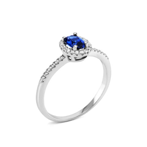 Серебряное кольцо с гидротермальным сапфиром и фианитами (1858/1р-HSPH)