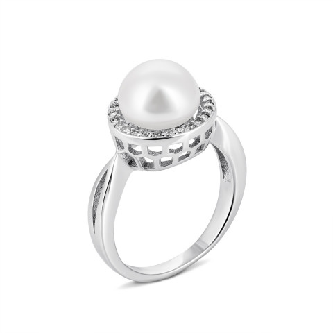 Серебряное кольцо с жемчугом и фианитами (PSS0249R)