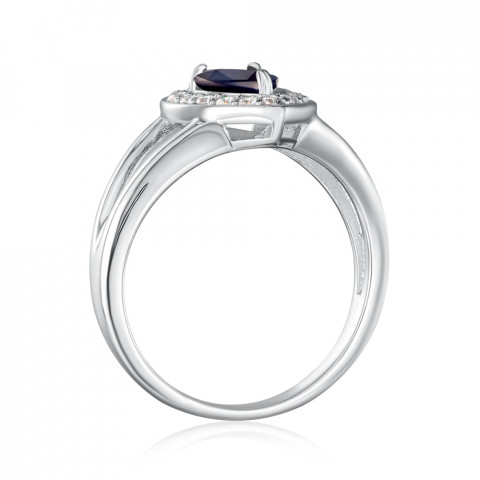 Серебряное кольцо с сапфиром и фианитами (R732-R/12/8371)