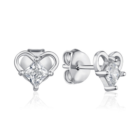 Серебряные пуссеты Сердце с фианитом SE00892-E/12/1