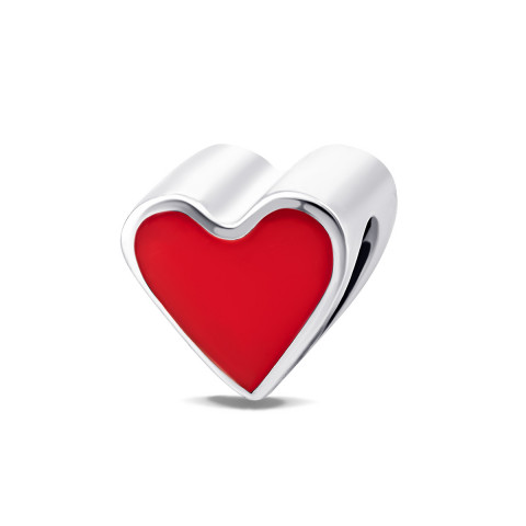 Серебряная бусина шарм Красное сердце (VZ794П.Rh)
