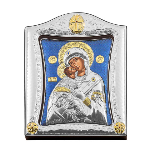 Серебряная икона «Божья Матерь Владимирская» (МА/Е3410/1Х-ВК)