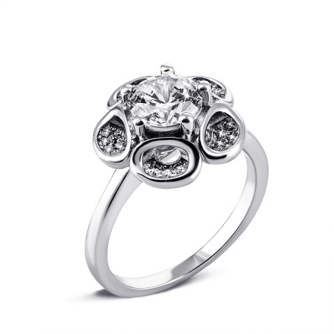 Серебряное кольцо Цветок с фианитами (AZ01063)