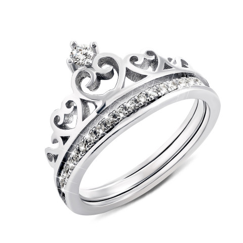 Серебряное кольцо Корона с фианитами (TR13082)