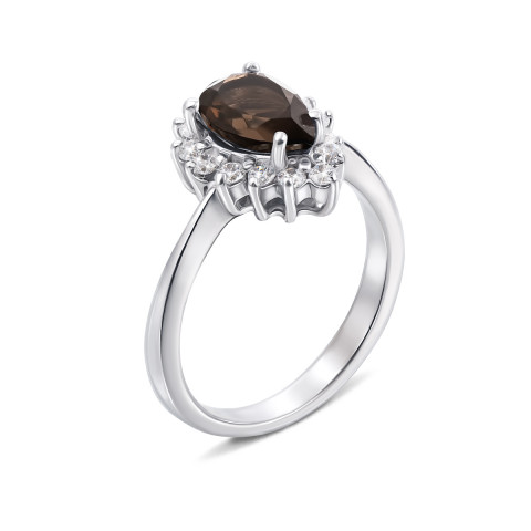 Серебряное кольцо с дымчатым кварцем и фианитами (Тд0003/раух-R)