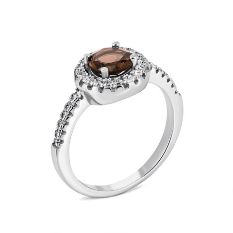 Серебряное кольцо с дымчатым кварцем и фианитами (Тд0016/раух-R)