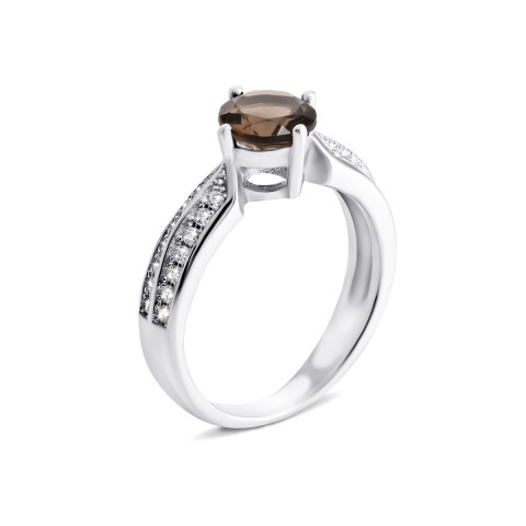 Серебряное кольцо с дымчатым кварцем и фианитами (Тд0018/раух-R)