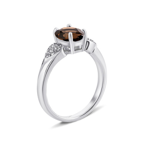 Серебряное кольцо с дымчатым кварцем и фианитами (Тд0062/раух-R)