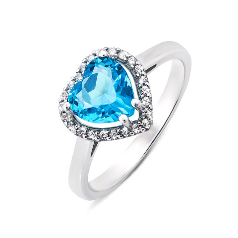 Серебряное кольцо с голубым кварцем и фианитами (1239/1р)