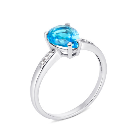 Серебряное кольцо с голубым кварцем и фианитами (1304/1р-QSWB)