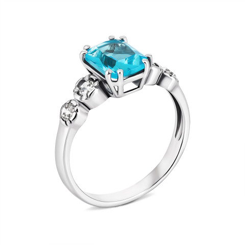 Серебряное кольцо с голубым кварцем и фианитами (1417/1р-QSWB)