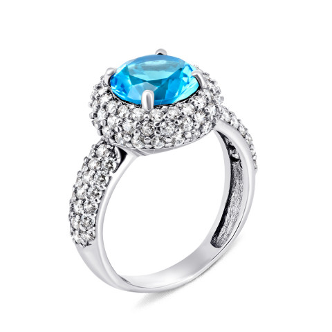 Серебряное кольцо с голубым кварцем и фианитами (1583/9р-QSWB)