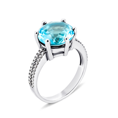 Серебряное кольцо с голубым кварцем и фианитами (1618/9р-QSWB)