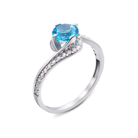 Серебряное кольцо с голубым кварцем и фианитами (1668/9р-QSWB)
