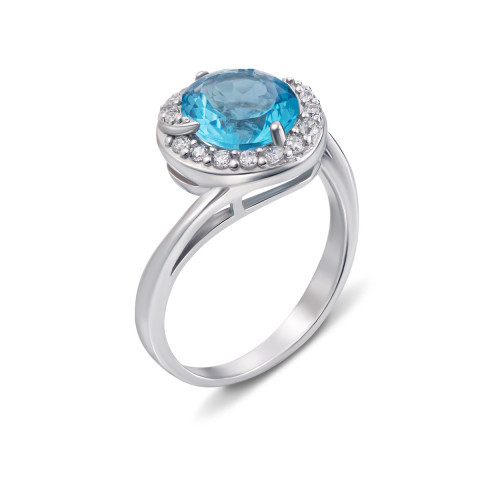 Серебряное кольцо с голубым кварцем и фианитами (1673/9р-QSWB)