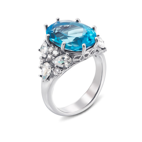 Серебряное кольцо с голубым кварцем и фианитами (1807/9р-QSWB)