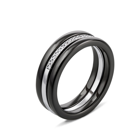 Тройное серебряное кольцо с керамикой и фианитами (К2ФК/1005-16)