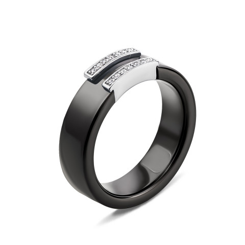 Серебряное кольцо с керамикой и фианитами (К2ФК/1012-17)