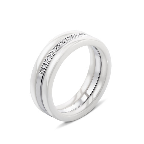Тройное серебряное кольцо с керамикой и фианитами (К2ФК1/1005-16)