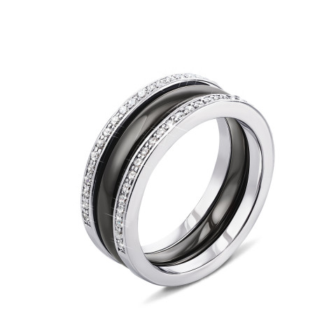 Тройное серебряное кольцо с керамикой и фианитами (КК2ФК/1004-16.5)