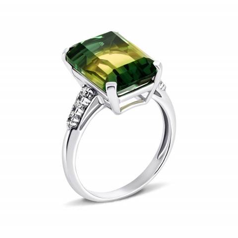 Серебряное кольцо с кварцем green yellow и фианитами (1656/1р-QGRYE)