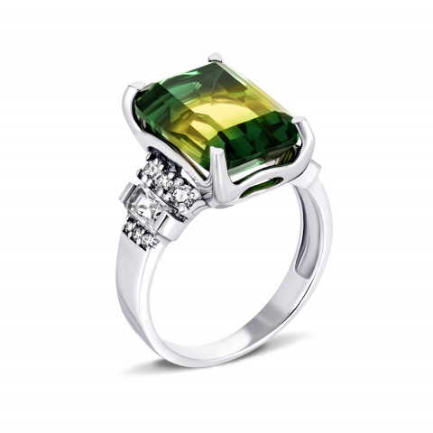 Серебряное кольцо с кварцем green yellow и фианитами (1724/1р-QGRYE)