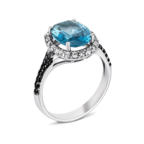 Серебряное кольцо с кварцем London blue и фианитами (1506/1р-QLB)