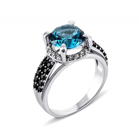 Серебряное кольцо с кварцем London blue и фианитами (1567/1р-QLB)