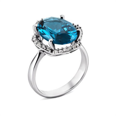 Серебряное кольцо с кварцем London blue и фианитами (1578/1р-QLB)