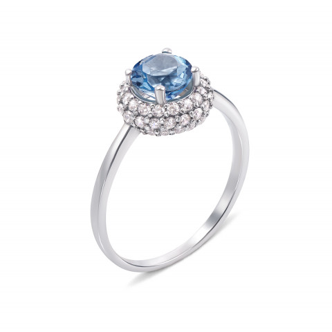 Серебряное кольцо с кварцем London blue и фианитами (1581/9р)