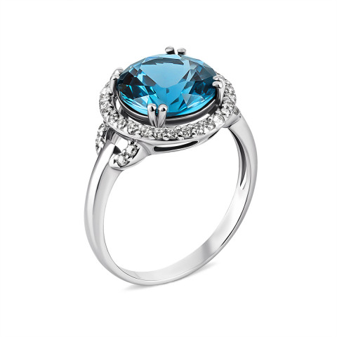 Серебряное кольцо с кварцем London blue и фианитами (1590/1р-QLB)