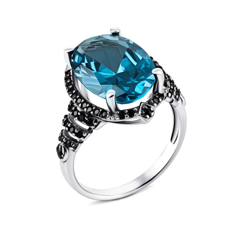 Серебряное кольцо с кварцем London blue и фианитами (1603/1р-QLB)