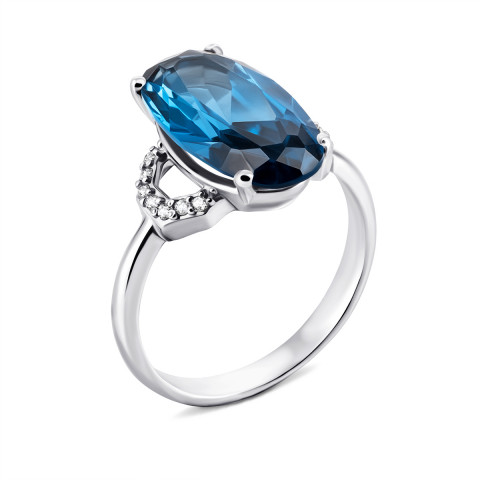 Серебряное кольцо с кварцем London blue и фианитами (1618/1р-QLB)