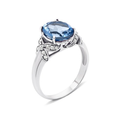 Серебряное кольцо с кварцем London blue и фианитами (1817/9р)