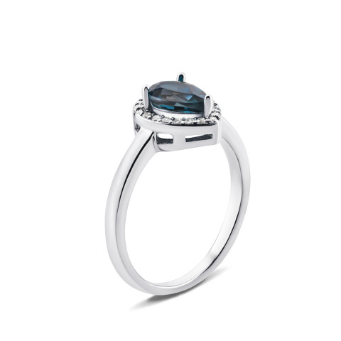 Серебряное кольцо с лондон-топазом и фианитами (Тд0049/топld-R)