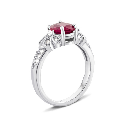 Серебряное кольцо с рубином и фианитами (Тд0063/руб-R)
