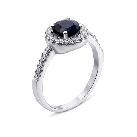 Серебряное кольцо с сапфиром и фианитами (Тд0016/сап-R)