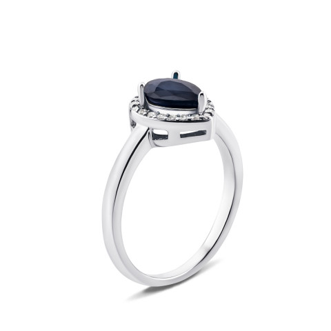 Серебряное кольцо с сапфиром и фианитами (Тд0049/сап-R)