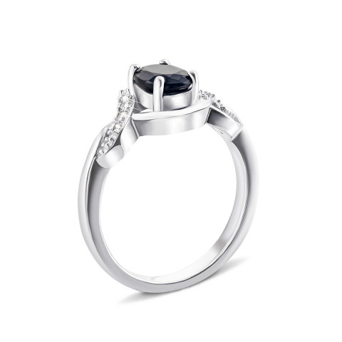 Серебряное кольцо с сапфиром и фианитами (Тд0060/сап-R)