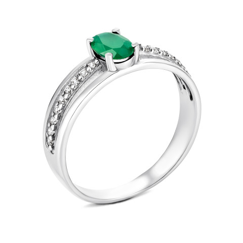 Серебряное кольцо с зеленым агатом и фианитами (1253/1р-GAG)