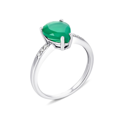 Серебряное кольцо с зеленым агатом и фианитами (1304/1р-GAG)