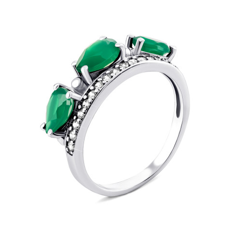 Серебряное кольцо с зеленым агатом и фианитами (1360/1р-GRAG)