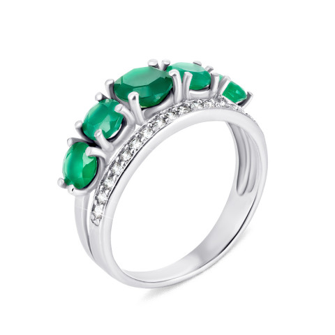 Серебряное кольцо с зеленым агатом и фианитами (1394/1р-GRAG)
